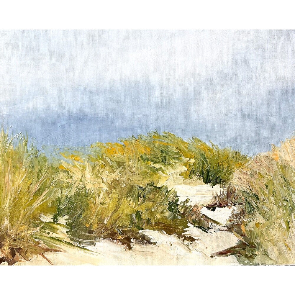 8x10 Original Oil Landscape Painting Seascape Coastal Dunes Art Blue Sky Signed